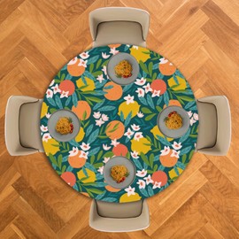 SKYDAWNY Lemon Round Tablecloth 60" Diameter for Indoor and Outdoor,Summer Tropical Flowers Waterproof Table Cloth Cover Decorative for Party Holiday Dinning Tabletop Home Décor