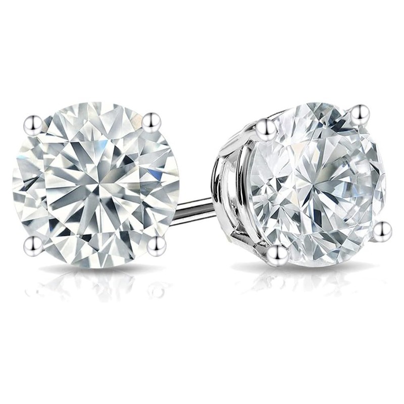 Moissanite Stud Earrings • 14K Gold Solid • Round Cut