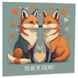 Anniversary Card - My Soulmate - Cute Fox Love Romantic Valentines Card him her