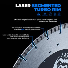 toolant 14” Diamond Saw Blade, Laser Segmented Turbo Rim for Heavy Duty Rebar Reinforcing Concrete, Masonry, Pavers, Brick, Block, Stone, etc. Reinforce Concrete Blades for Dry or Wet Cutting