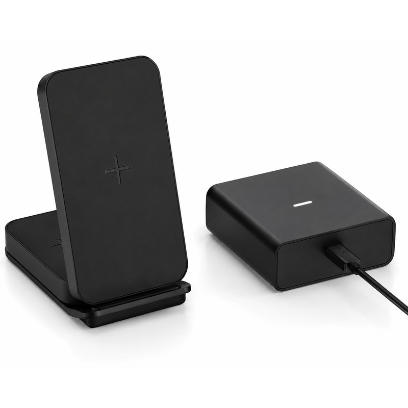 2-in-1 Wireless Charging Stand – 15W Qi Phone Charger &
