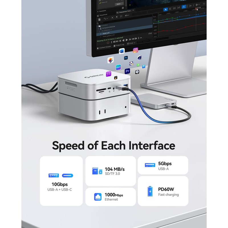 ORICO MiniRaid 10-in-1 Docking Station with Dual-Bay M.2 NVMe/SATA SSD