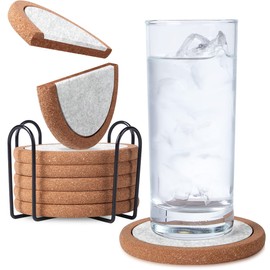 Drink Coasters with Holder, Absorbent Coaster, 6 Pack, Light Gray.