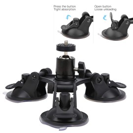 Triple Suction Cup Car Mount for Windscreen Mount with Ball Head and 1/4 Inch Screw Socket for OSMO Action for 9 Sports Cameras