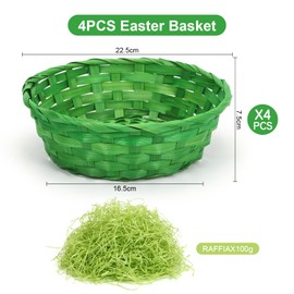 Epokus 4 Green Easter Baskets with Green Grass, Easter Baskets with Green Grass, Raffia Basket with Easter Grass, Easter Nest Decorative Basket Decoration