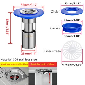 Qrity 1 PCS Floor Drain Strainer 304 Stainless Steel Odor Proof Floor Drain Core, Drain protector, Floor Drain Backflow Preventer, 28mm