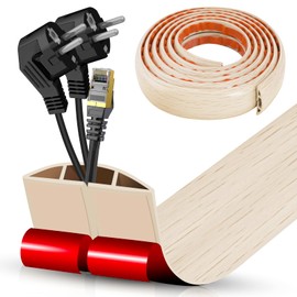 Floor Cord Cover Cavity 0.8"x0.37" Self Adhesive Cord Hider, 10FT Low Profile Cable Management, Extension Strip Protector for Wires, Prevent Cable Trips for Offices, Gyms, Exhibitions (Yellow Wood