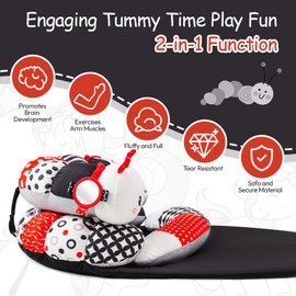 Koty Tummy Time Toys, 3-in-1 Black White Caterpillar Tummy Time Mat & Seated Support Pillow, Baby Toys 0-6 Months, Sensory Play Developmental Newborn Baby Shower Birthday Gifts for Boys Girls