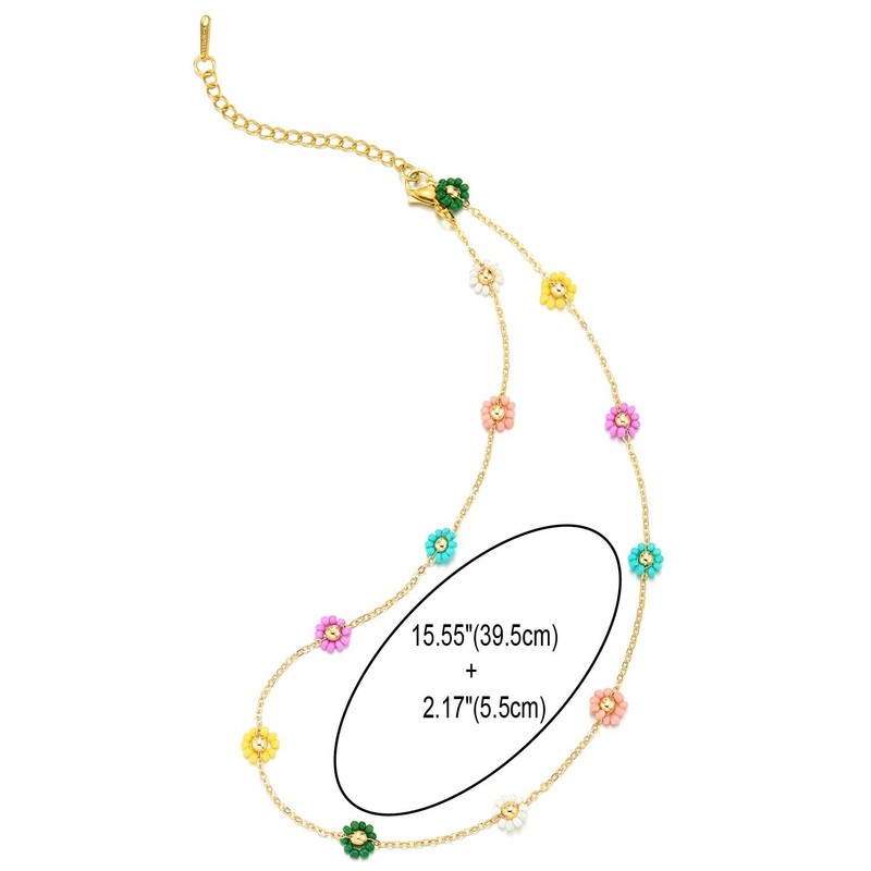 COOLSTEELANDBEYOND Colorful Flower Beads Necklace Chocker Collar Necklace, Multi Color
