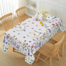 Honellaty Spring Summer Tablecloth Rectangle Watercolor Floral Pattern Decorative Table Cloths, Spill-Proof Stain Resistant Decorative Fabric Table Cover for Dining, Party, Picnic 52 x 70 Inch