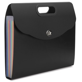 Uquelic Expanding File A4 with Handle, Portable Document Folder with 13 Compartments, A4 Folder, File Folder, A4, Document Bag, Folder Organiser for Office, Home, School, Documents, Black