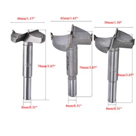 TA-VIGOR 38mm 40mm 42mm Forstner Drill Bits, Tungsten Carbide Wood Hole Saw Auger Opener for Woodworking Hinge Hole Drilling Boring Bit Cutter Gray 3in1 Set