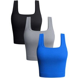 OQQ Women's 3 Piece Tank Tops Ribbed Seamless Workout Exercise Shirts 2025 Summer Basic Camis Black Grey Blue