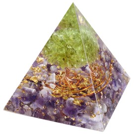 Nupuyai Amethyst Crystal Pyramid Tree of Life Gemstone Pyramid Decoration for Yoga Meditation, Room, Living Room, Feng Shui Decoration