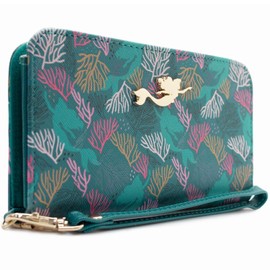 Sea Adventure The Little Mermaid Ariel Swimming in Coral Purse Clutch for Phone, Coin Pocket & Card Holder, Green, Green, Casual