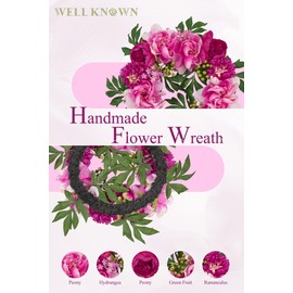 WELL KNOWN Spring Wreaths for Front Door, Peony Wreath for Front Door, Porch Outside Indoor, Wall Window Farmhouse Party Holiday Home Decor(Fuchsia)
