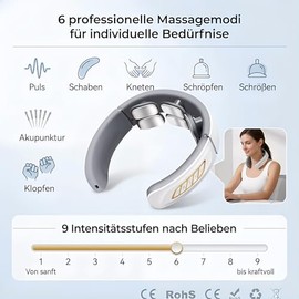 Neck Massager with Heat, 11-in-1 Neck Solution with 6 Electrotherapy Heads, 6 Modes, 9 Intensity Levels, Electric Neck Massage for Office, Home and Travel