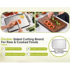 Titanium Cutting Board for Kitchen, Double Sided Cutting Board with Wood and Titanium Surfaces, Sturdy and Easy to Clean, Ideal for Meat, Vegetables and Meal Prep