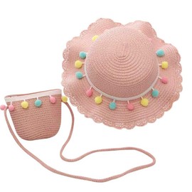 Straw Hat and Small Bag Set, Girls Children Summer Sun Hat, Sun Hat Children with Bow, Beach Hat Outdoor Activities for Tourism, Holiday, Travel, Beach, Outdoor Activities, JP