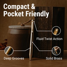 Everyman Brass Grafton Mini Twist EDC Pen with Refillable, Pocket-Size Metal Body, Luxury Mini EDC Ink Pen, Cartridge Compatible Design, Ideal Gift for Office, Business, Executive