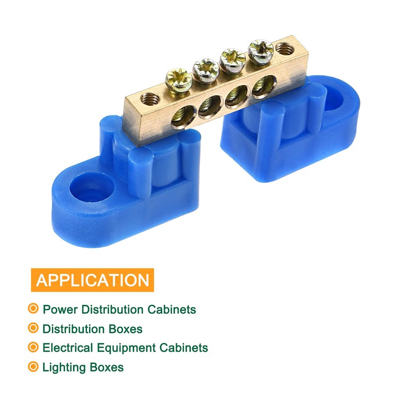 sourcing map Terminals Earth Rail Screw Block Barrier Brass 4