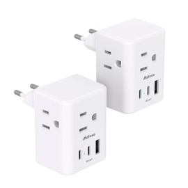 2 Pack European Travel Plug Adapter, Mifaso International Power Plug Adapter with 3 Outlets 3 USB Charging Ports(2 USB C), Type C Plug Adapter Europe Travel Essentials to Spain Italy France