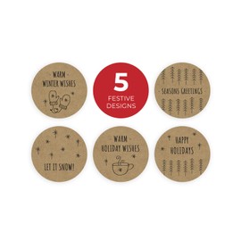 Warm Winter Wishes Brown Kraft Holiday Stickers / 500 Christmas Labels / 1.5" Seasons Greetings Envelope Seals / 5 Festive Cozy Winter Package Decal Designs/Made in The USA