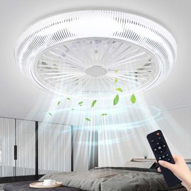 EINRZi Low Profile Ceiling Fan with Lights Remote Control,18”3-Colors 3-Speeds Enclosed Bladeless 72W Smart Dimmable Flush Mount Ceiling Fan 7 Blades Timing,for Bedroom
