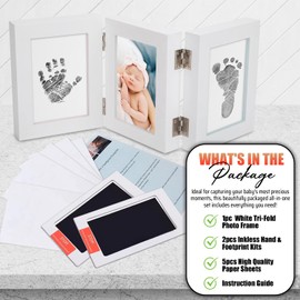 Trio Photo Frame & Inkless Handprint Kit – Keepsake for Newborns, Babies & Pets – Capture Baby or Puppy Prints – Modern Nursery or Home Décor for Parents, Pet Owners & Families
