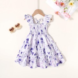 YOUNGER TREE Toddler Girl Dress Kids Sleeveless Ruffle Dresses for Girls Summer Outfits Beach Sundress(Purple Floral Dress,6-7 T)