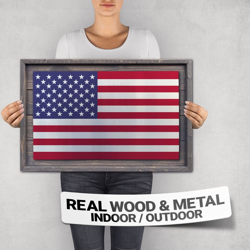 USA Made - Rustic American Flag Made of Wood and