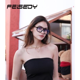 FEISEDY Reading Glasses Vintage Square Blue Light Blocking Glasses Women Men 70s Flat Aviator Glasses B0090 Black 1.0x