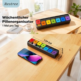 Pill Organiser 7 Day Pill Box Sliding Lid 7 Daily Tins Colour Coded