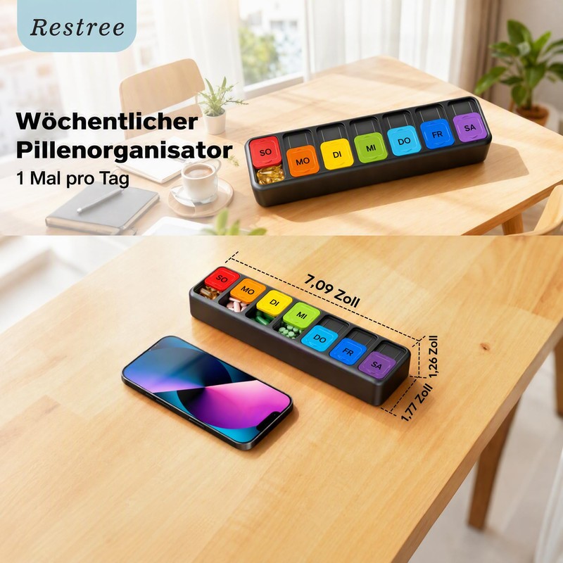Pill Organiser 7 Day Pill Box Sliding Lid 7 Daily