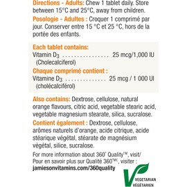 Jamieson Chewable Vitamin D3 1,000 IU - Natural Tangy Orange, 100 Count (Pack of 1)