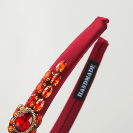 TRADERPLUS Rhinestone Padded Headband Baroque Crystal Embellished Hairbands Party Wedding Headband Handmade Gorgeous Hair Accessories (Red, One size)