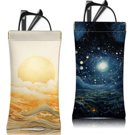 Zewurtuw 2 PCS Glasses Sunglasses Eyeglass Case Pouch Soft PU Leather Cute Aesthetic with Cleaning Cloth for Unisex Women Girls Men-Sun Astral