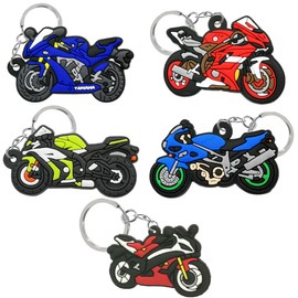 VZUHSW 5 Pieces PVC Mini Motorcycle Keychains Keychain Men Women Car Key Chain 3 Basket Key Chain Best Jewelry Gift