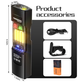 TENKOSUIYO Rechargeable Flat Flashlight 680 Lumens Magnetic Clip On Hands Free Light for Car Repair Camping Emergency (Black)