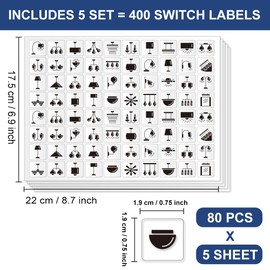 GOMAKERER 400 Pcs Light Switch Sticker Labels, 40 Designs Transparent Switch ID Stickers Switchboard Label Decals for Home, Kitchen, Bathroom, Office School, 19x19mm