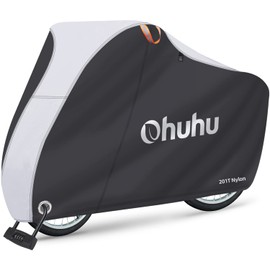 Ohuhu Bicycle Cover, Waterproof, Thick, 210T, Rain Proof, Anti-Theft, Windproof, UV Protection, Anti-Theft, Up to 29 Inches, Bike Cover, Lock Hole/Storage Bag, Black & Silver