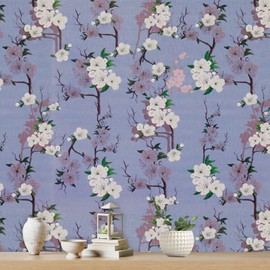 ConCus-T 17.7'' x 118'' Peel and Stick Wall Paper Floral Contact Paper Removable Flower Wallpaper Blue Purple Vinyl Self Adhesive Home Decor for Cabinets Drawer Bedroom Bathroom Walls