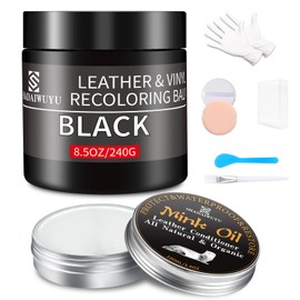 8.5oz Leather Recoloring Balm with 100ml Mink Oil,Black Leather Repair kit for Furniture and Car Interior,Leather Couch Scratch Repair,Leather Dye Paint,Mink Oil for Leather
