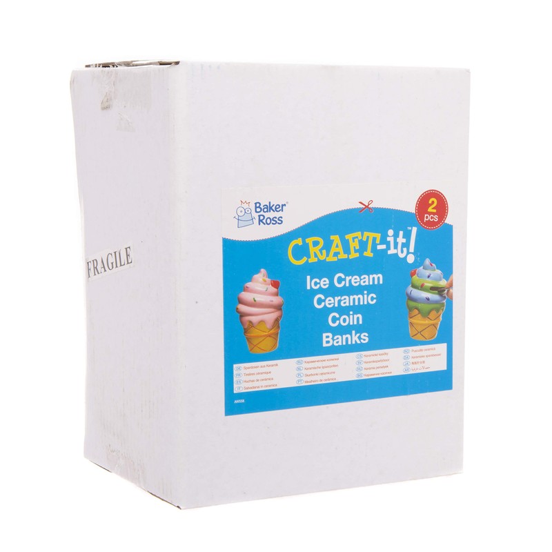 Baker Ross AW558 Ice Cream Piggy Banks-Pack 2, Ceramic Coin