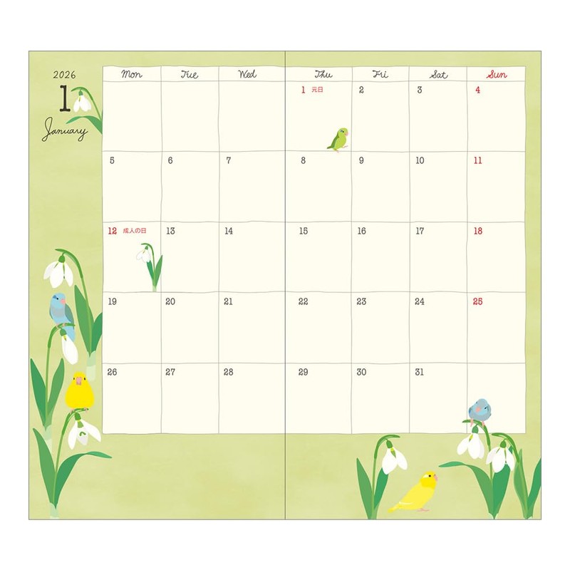 Midori Pocket Diary Planner 2026 Slim Monthly Bird Pattern 22364006