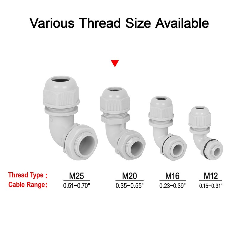 LeMotech M20 Cable Gland, 90 Degree Adjustable 9-14mm Strain Relief,