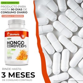 BioHerb | Hongo Cordyceps Militaris Extracto 100% Puro – Potente Adaptogeno Natural - Energía y Resistencia -Maxima Biodisponibilidad – 180 Cápsulas d