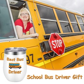 GINGPROUS School Bus Driver Gifts, School Bus Driver Appreciation Gifts Back to School Present Christmas Gifts for Women Men, 12 Oz Stainless Steel Insulated Wine Tumbler with Lid and Straw, White