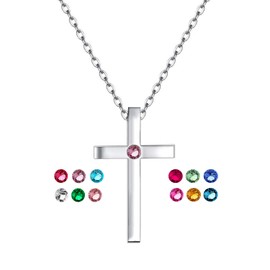 XOYOYZU Birthstone Small Cross Pendant Necklace for Women with AAAAA Sparkly Zircon Birthday Gifts for Women Fashion Jewelry 02