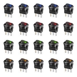 20 Pcs 12V Switch, 5 Color 20A 12 Volt Auto Switch Led Rocker Switch Car Light Switches, Switch Round Automotive Illuminated Switch On Off Toggle Switch